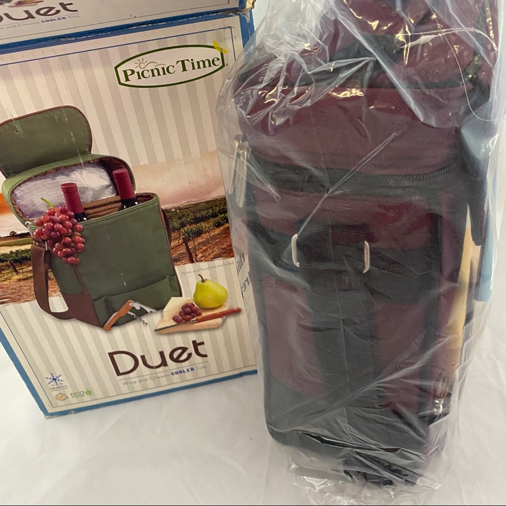 Duet Picnic Time 2 bottle Insulated Wine and Cheese  Cooler Tote Burgundy - Picture 6 of 6